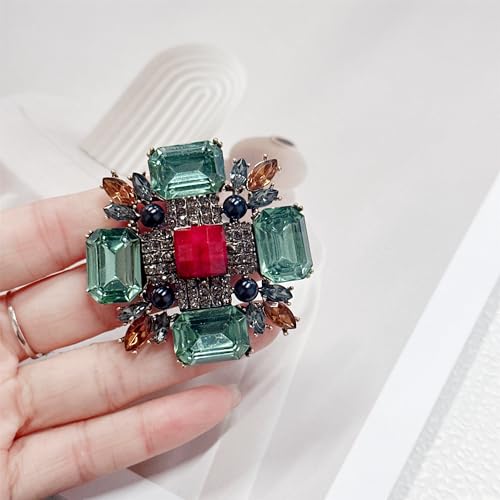 Image of Baroque Rhinestone Brooch Pin for Women Men Vintage Rectangle Crystal Round Ball Victorian Art Deco Brooches Lapel Pins Elegant Dress Accessories Wedding Birthday Jewelry Corsage