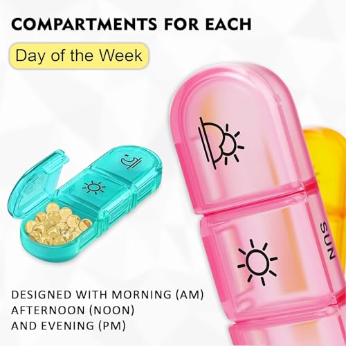 Image of Weekly Medicine Organizer Box 03 Times a Day, Daily Tablets Container Case Travel Pill Box For 07 days | Black & Multicolor | 01 Pcs