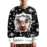 Generisch Bedrucktes, langärmliges Strick-Sweatshirt mit Rundhalsausschnitt für Bequeme Winterkleidung (Black, XXXL)