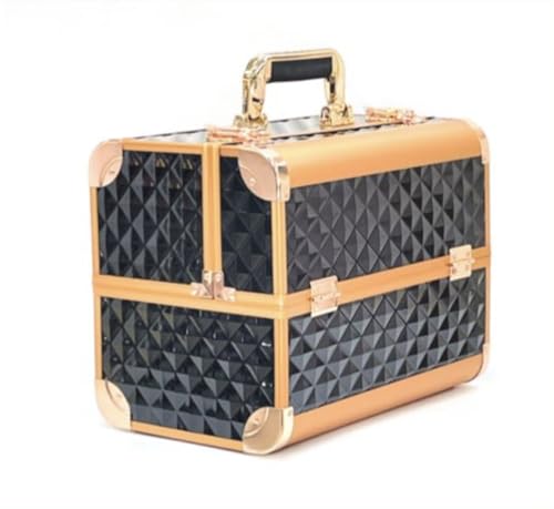 Image of Adson Professional Makeup Box Cosmetics Case Jewelry Organiser Vanity Make Up Storage Box Beauty Train Case Lockable with Keys (Metallic Rose Gold)
