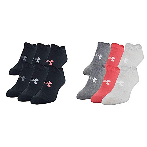 Under Armour Women's Essential 2.0 No Show Socks, 6-Pair, Shoe Size: Womens 6-9, Black Assorted and Women's Essential 2.0 No Show Socks, 6-Pair, Shoe Size: Womens 6-9, Heather Assorted