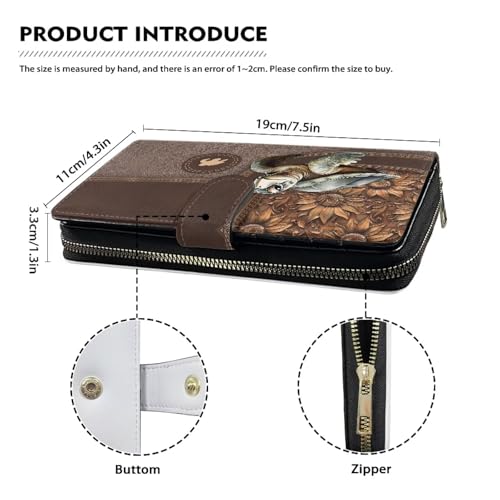 Image of COEQINE Ladies Wallets Pink Leopard Heart Black Printed Leather Phone Long Clutch Purses Check Coin Change Holder