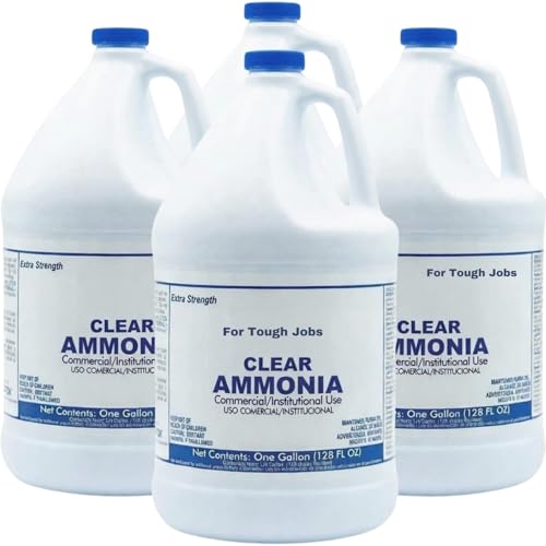 Hathoro (4 Gallons) Clear Ammonia Cleaner Liquid Multi-Surface Cleaning Solution | Removes Grease Hard Water Stains and Odors - Multipurpose Kitchen Bathroom and Commercial Use - 1 Gallon 4 Pack