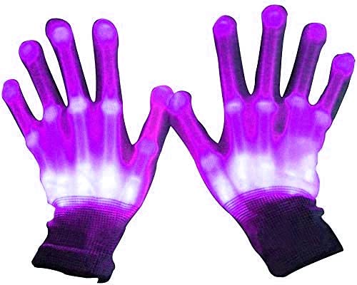 AZHU Halloween Gloves, LED Gloves Light Up Gloves LED Skeleton Gloves Light Up Hand Gloves Multicolor Flashing LDE Gloves Finger Lights Finger Lights for Party (Purple), :24/cm;W:12.5/CM