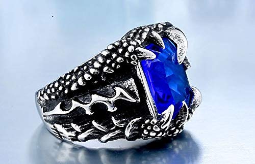 Anel Masculino Garra de Dragão Pedra Azul De Aço Inoxidável (30)