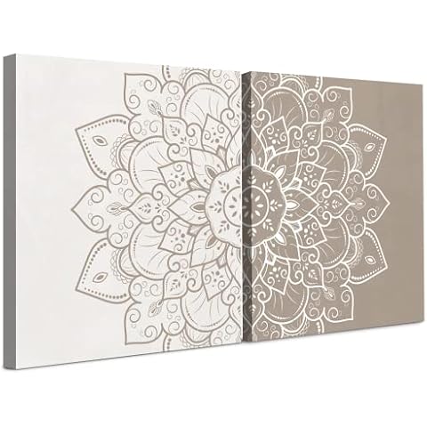 Mandala Wall Art Decor - 24x40 Lotus Flower Canvas Art - 2 Piece Moroccan Boho Print Picture Set - Multi Panel Framed Artwork for Living & Dining Room, Bedroom, Kitchen, Office & Home Decor Gift Cover