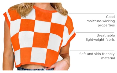 Image of Saodimallsu Womens Cap Sleeve Crop Tops Summer Color Block Going Out Crew Neck Knit Trendy Casual Sweater