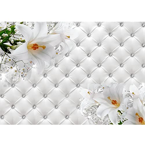 Fototapeten 396 x 280 cm Blumen 3D Lilien | Vlies Wanddekoration Wohnzimmer Schlafzimmer | Deutsche Manufaktur | Weiss 9185012a