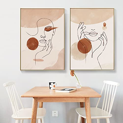 Toile tableau visage féminin abstrait nordique 30x50cm style boho sans cadre pour votre salon
