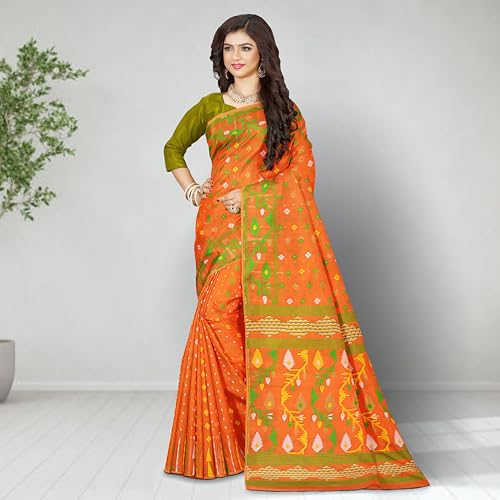 Image of Mayabi Women's Dhakai Jamdani Cotton Silk Saree Traditional Bengali Tant Korat Work, Without Blouse Piece