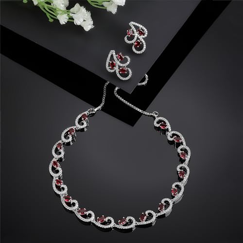 Rhodium-Plated Necklace & Drop Earrings Set with Cubic Zirconia
