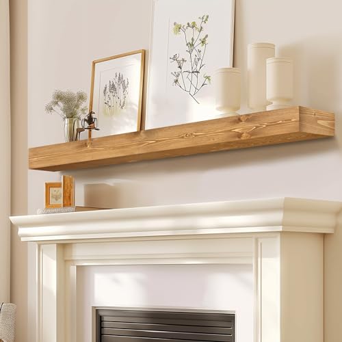 YLYHSST Fireplace Mantel Handmade, 3'' Thick Wall Decor Long Floating Shelf, 48inch Rustic Wood...
