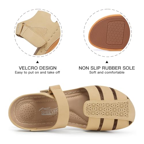 Image of SHIBEVER Wedge Sandals for Women Comfortable Closed Toe Dressy Summer Shoes | Comforta for 40% Enhanced Arch Support Fisherman - No Ankle Rubs for All-day Commutes Lightweight Casual Outdoor Shoes