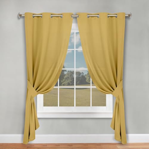 SUPERIOR Blackout Curtains, Room Darkening, Bedroom, Drapes, Kitchen, Living Room Window Accents, Sun Blocking, Thermal, 2 Pack, Solid Blackout Curtains, Set of 2, 46" x 84", Yellow Mustard