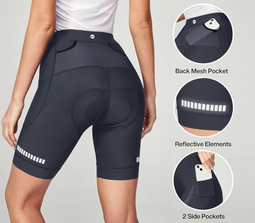 Heathyoga Feminino Shorts De Ciclismo Acolchoados 4D Com Bolsos, Ciclismo, Ciclista, Cinza, Tamanho