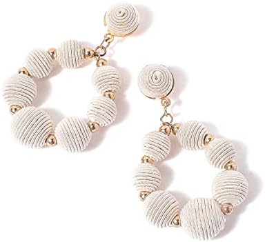 RF Rizir Fashion Soriee Handmade Ball Hoop Dangle Earrings for Women Girls Lightweight Drop Dangle Long Earrings For Women Girls New Year Gift (Light Gold)