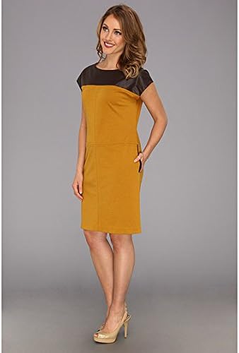 Anne Klein Women's Leather-Yoke Shift Dress