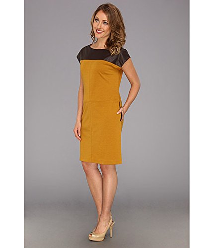 Anne Klein Women's Leather-Yoke Shift Dress