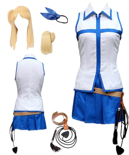 TYRHDJZQ Anime Manteau blanc jupe courte bleu costume femme Halloween Party (XS)