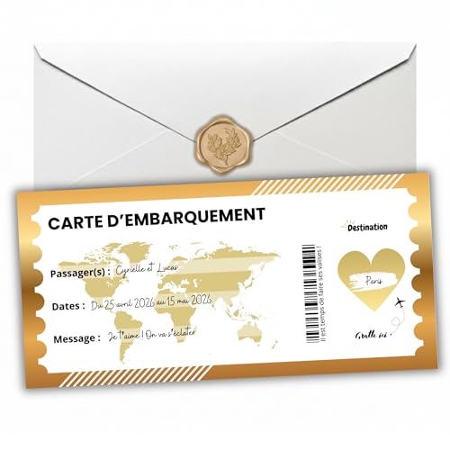 Carte a gratter voyage surprise | Ticket annonce voyage surprise personnalisé | Theme billet avion carte embarquement | Idee cadeau Noël, Saint Valentin,...