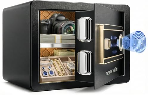 Biometric Fingerprint Safe, Keypad Code Access and Backup Keys, Quick Access Digital Safe for Home or Office, Stores Cash Jewelry etc., Compact, Easy Setup, Solid Metal Build. 13.77D x 9.84W x 9.84H
