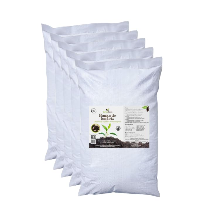 Humus de Lombriz Vermiduero 100% Natural – Pack de10 Sacos de 40L – Abono Orgánico Ecológico para Huerto y Jardín – Mejorador de Suelo Rico en Nutrientes (10)