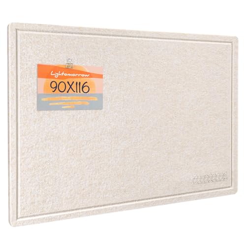 Tablón de anuncios grande de 90 x 118 cm, tablero de fieltro decorativo para pared, tablero plegable para fotos con cinta autoadhesiva, incluye 20 chinchetas, color avena