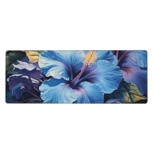 Tapis de souris de jeu de haute qualité en caoutchouc durable imprimé hibiscus bleu 80x30