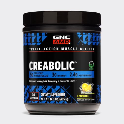 GNC AMP Creabolic - Creatine Monohydrate Powder - High-Potency 5g Creatine with HMB & PeptiStrong...