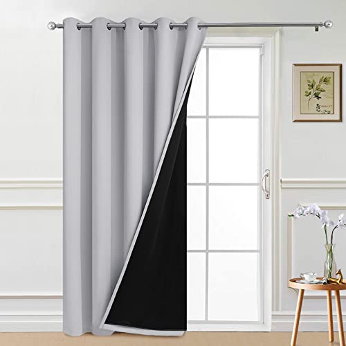 Image of Yakamok Light Grey Blackout Patio Door Curtain Panels W70 x L84, 1 Panel | Noise Reducing Barrier Panel for Sliding Glass Door, 2 Thick Layers Heat Full Light Blocking Patio Door Drapery