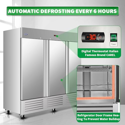 Image of 81 inchW Commercial Reach-in Upright Freezer - Low Noise & Energy Saving, Stainless Steel Freezer, 12 Adjustable Shelves, LED Lighting, 72 Cu.ft, Automatic defrost, Digital Temperature Control