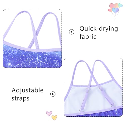Image of Girls Tankini Swimsuit Mermaid Bathing Suits Criss-Cross Strap Adjustable Summer Beach Two Piece Swimwear Size 4-12