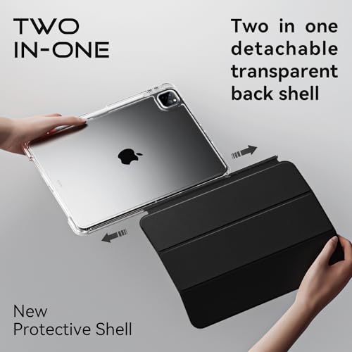 Image of JKSML Case for iPad Air 13 Inch M3 /M2 (2025 /2024) /iPad Pro 12.9 inch 6th /5th /4th Gen (2022 /2021 /2020) with Pencil Holder,2 in 1 Removable Clear Back | 2nd Gen Pencil Charging | Auto Sleep /Wake, Black