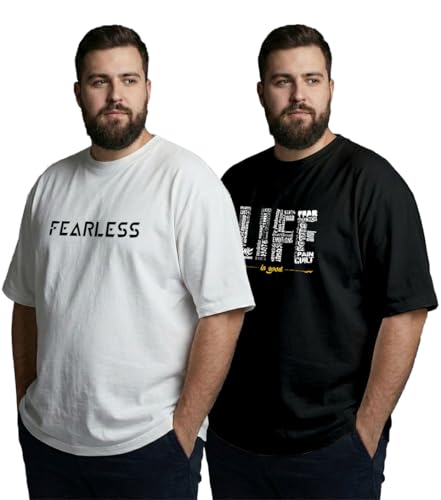Image of XENOVAURBAN Mens Plus Size Cotton T-Shirt Combo | Combo Pack of 2 Unisex Fit Plus Size Printed Tshirts