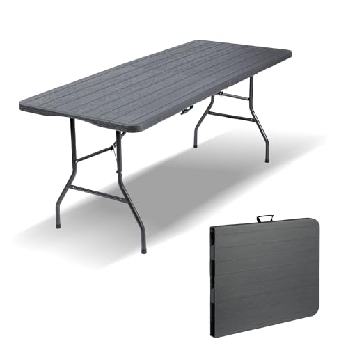 IlGruppone Tavolo Pieghevole Rettangolare Valigetta In HDPE Pieghevole Cucina Giardino Fiera Mercato Pic Nic Campeggio In Dura Resina 180X74X74 Richiudibile Salvaspazio (Antracite, 180X74X74 cm)