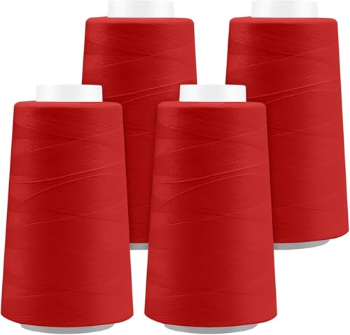 Serger Thread - 4 Cones x 3000 Yards (12 000 Yards Total) | 40S/2 Polyester All-Purpose Thread for Sergers Overlock Machines Quilting & Handcrafts (4 Red)
