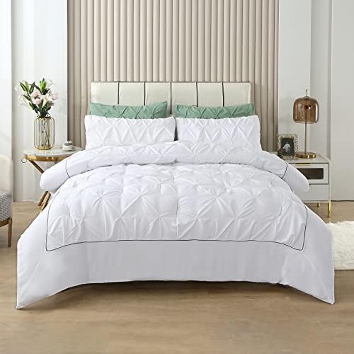 Touchutopia King Size Comforter Set, Pinch Pleat Luxurious King Bedding Set, White Comforter Set Ultra Soft for All Season (1 Comforter, 2 Pillowcases)