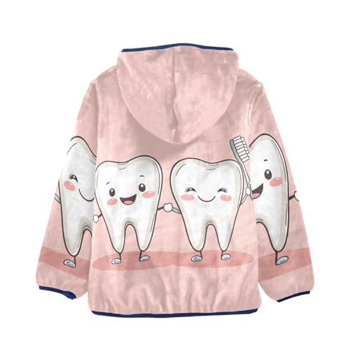 Cute Tooth and Toothbrush Girls Fleece Jacket Girls Fall Jacket Girls Zip Up Hoodie Girls Sherpa Jacket 2-10T2
