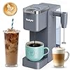 Tastyle Single Serve Coffee Maker with Built-in Detachable Milk Frother, Iced and Hot Coffee Machine for K Cup & Grounds, 40oz Removable Water Reservoir, 6 Cup Sizes, Fits 7.3" Travel Mug, Gray