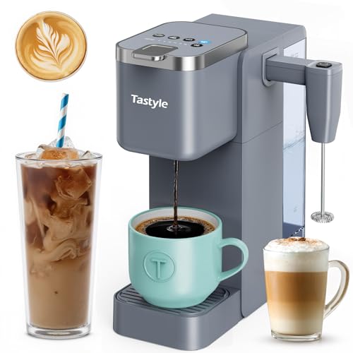 Tastyle Single Serve Coffee Maker with Built-in Detachable Milk Frother, Iced and Hot Coffee Machine...