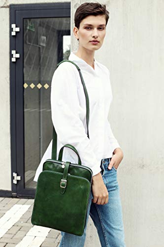 Time Resistance Leather Backpack Convertible to Shoulder Bag - Handmade For Laptops up to 12in Daybag Rucksack