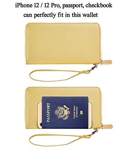 Chelmon Large Capacity Womens Wallet Leather Rfid Blocking Purse Credit Card Clutch(Ch Gold Yellow) #TOP6