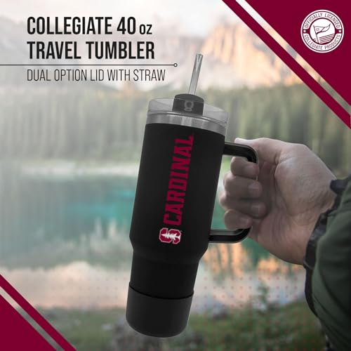 Image of Campus Colors College & University 40 oz Travel Tumbler With Handle - Dual Option Lid With Straw - Vacuum Insulated Stainless Steel (Stanford Cardinal - Black)