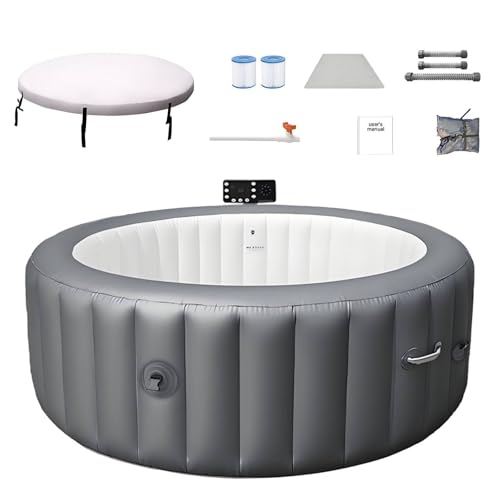 ZHDANB Vasca idromassaggio Gonfiabile, Spa Gonfiabile Rotonda, Temp. Max. 40°C/104°F, Airflow 130 ugelli, 2-3 Persone, Spa Gonfiabile con Bolle, per Patio, Giardino e Aree Esterne 2-3people-100V