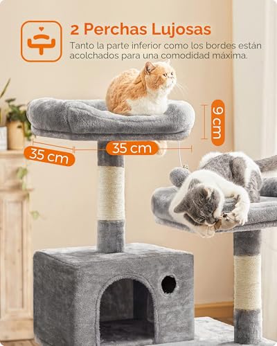 Miniatura 7 de Feandrea Árbol Para Gatos De Altura 143 Cm, Torre Para Gatos, Con 11 Postes Rascadores, 2 Plataformas, 1 Cueva, 1 Hamaca, 2 Pompones, Tela De Felpa, Multinivel, Gris Claro Pct15w