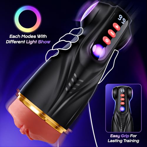 Image of Uoffile Mens Sex Toy Adult Toys - 3 Sleeves Sets AI Sync APP Male Masturbator Sex Toys for Men with 9 Sucking & 9 Vibrating, Pocket Pussy Penis Pump, Colorful Lighting Stroker Erotic Massage Kits