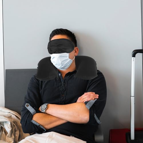 Set 2 Almohadas inflables de algodón negro para viaje miniatura 6