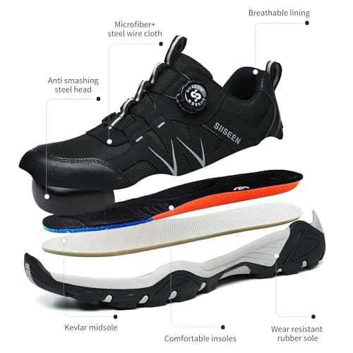 Image of Hogent Steel Toe Shoes for Men Lightweight Comfortable Non Slip Work Shoes Women Puncture Proof Safety Sneakers for Industrial Construction & Daily Life