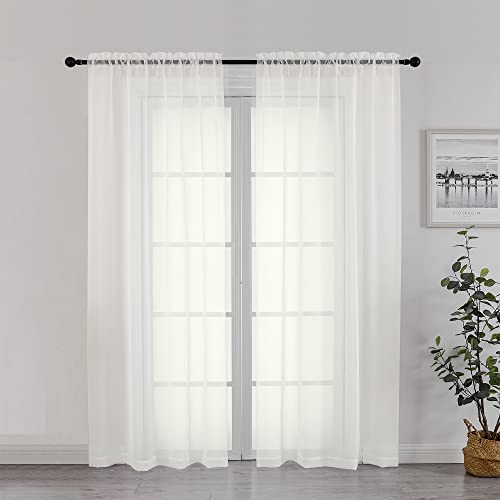 Chyhomenyc Sheer Curtains 72 Inch Length 2 Panels, Short Window Curtain Drapes Semi Transparent Voile Rod Pocket Curtains for Dining Bedroom Nursery...
