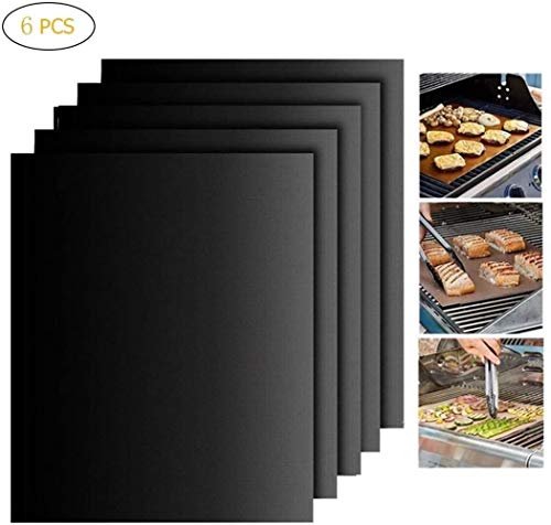 BBQ Grillmatte BBQ Grill Mat Set 6, Non Stick Wiederverwendbare Barbecue Grill & Bake-Matten for Elektrogrill Gasgrill Holzkohle, hitzebeständig